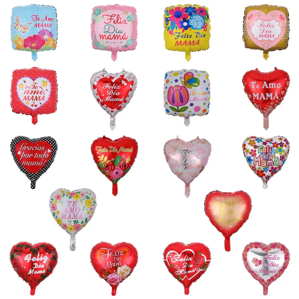 10pcs 18inch Printed Spanish mother Foil Balloons Mother\'s Day Heart Shape Helium Love Globos Decor Mama Balloon Gifts Balaos