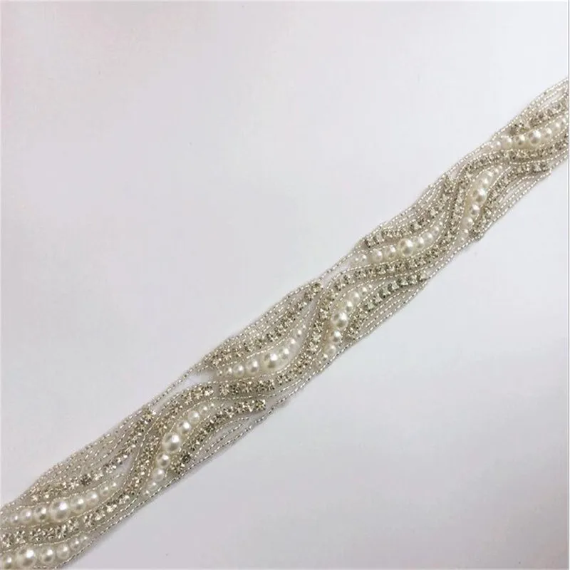 1yards Rhinestone Lace Trims Applique For Sewing Clothing Wedding Dress Accessories White Mesh Waistband Lace Decoration
