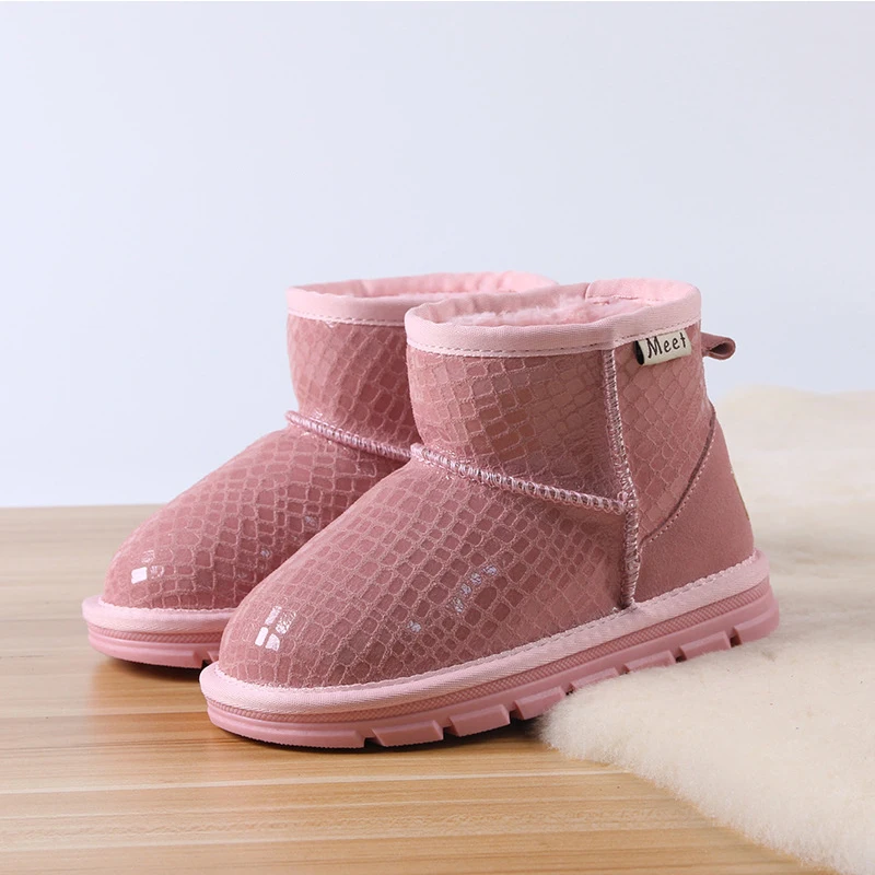 Stivali in vera pelle per bambina bambini neonati stivali da neve scarpe per bambini caldi stivali invernali da bambino in peluche