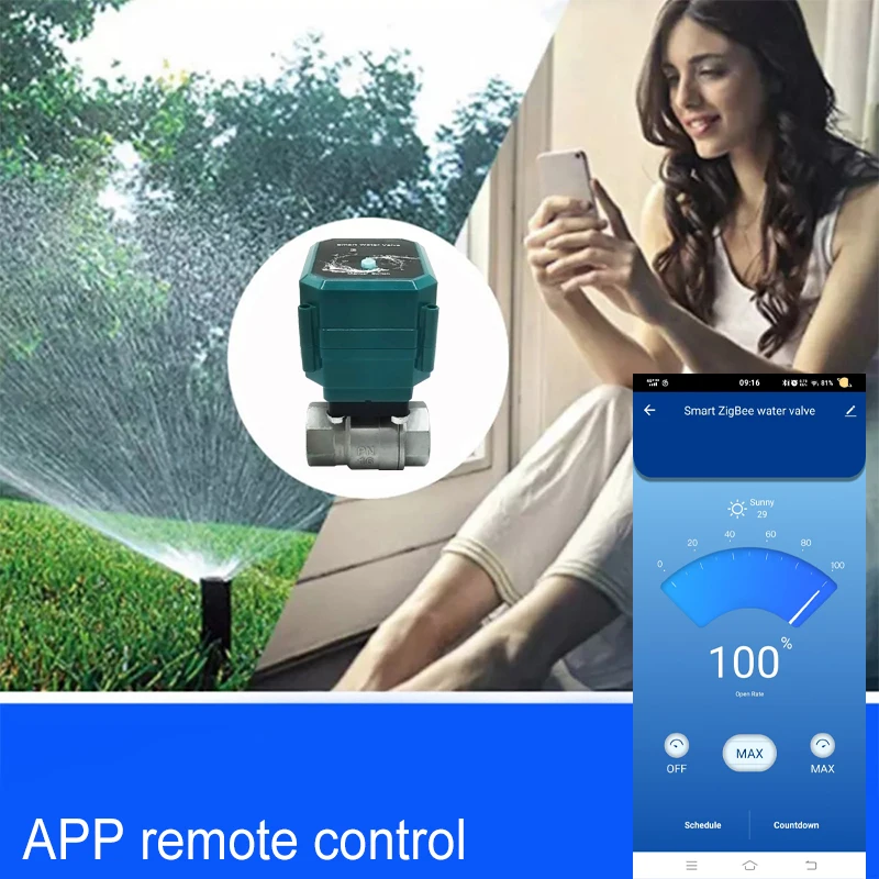 Válvula de agua de bola motorizada eléctrica Tuya Smart ZigBee, Control remoto de riego de jardín de acero inoxidable, compatible con Google Home, nuevo