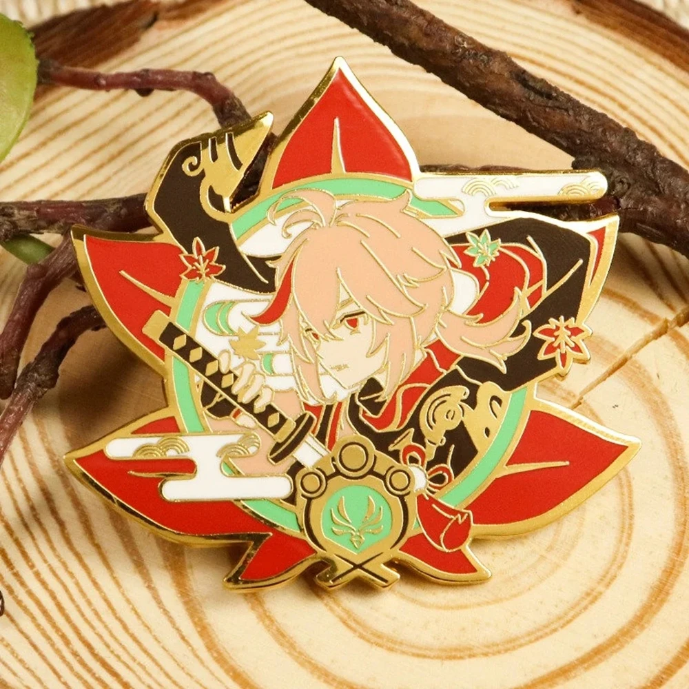 Kaedehara Kazuha Enamel Pin Handsome Cartoon Band Knife Ronin Warrior Metal Brooch Anime Genshin Impacts Game Fans Jewelry Gift