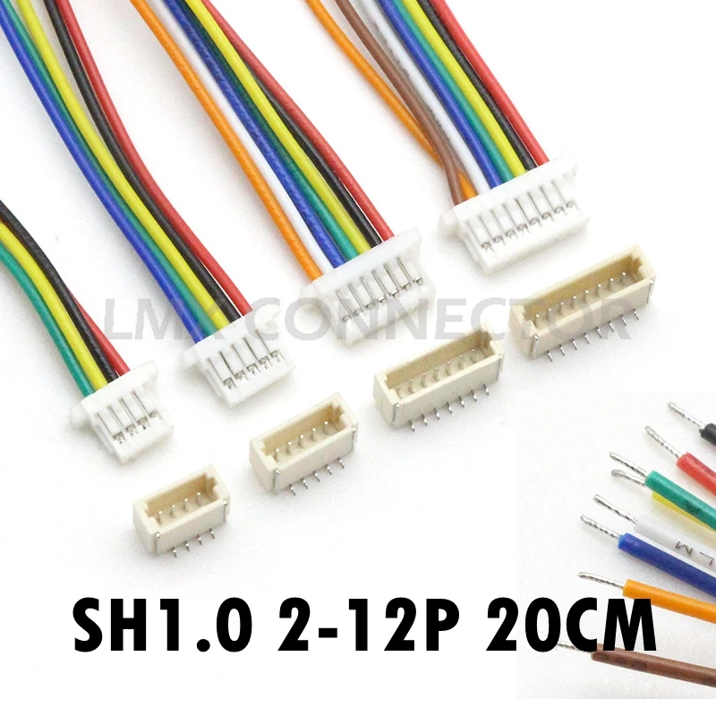 10 sets JST SH 1.0mm Connector with Cable SMD Vertical Male Socket 28AWG 20cm 2P 3P 4P 5P 6P 7P 8P 9P 10P 11P 12 Pin