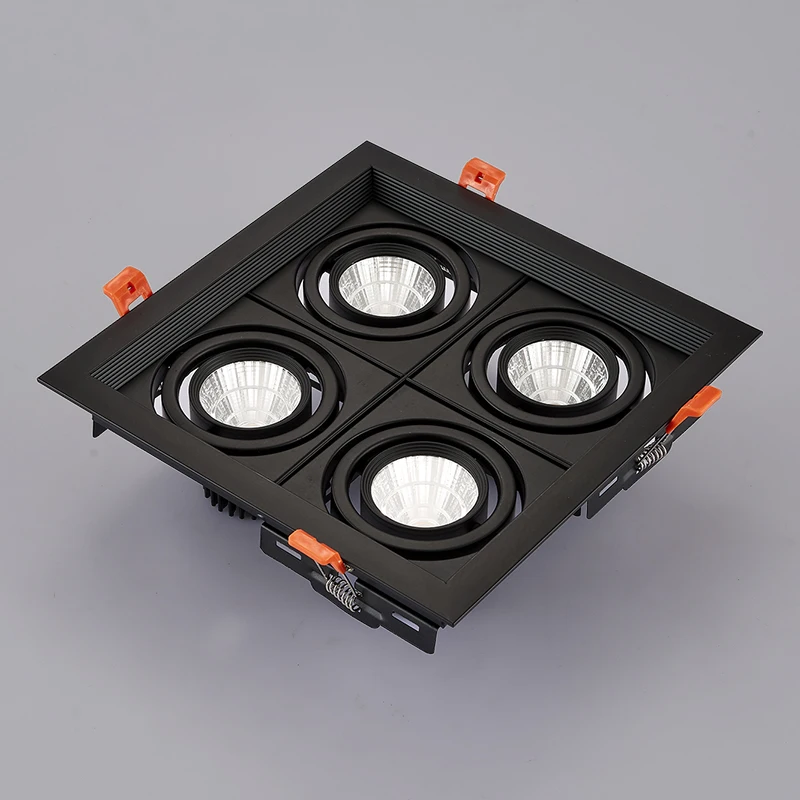 Dimmable super bright 4 heads recessed square LED Downlights COB 40W LED Spot lights LED decoration Ceiling Lamp AC85-265v
