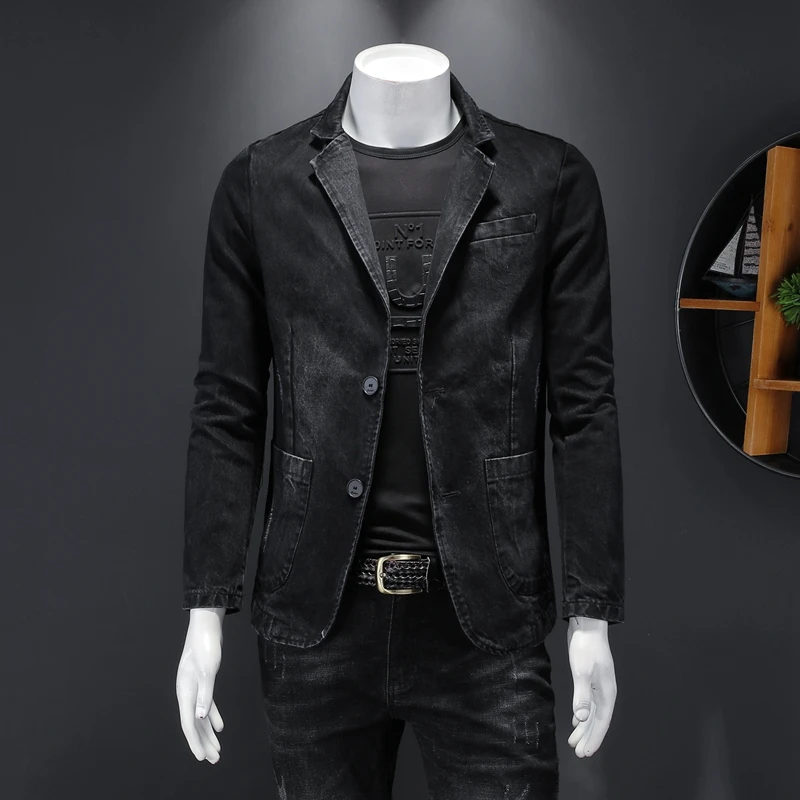 Denim Blazer Men Blazer Jeans Slim Fit Cowboy Coats Leisure Mens Suit Jean Jacket Men Casual Coat Single Button New 2020