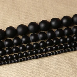 free delivery Natural Stone Black Matte Onyx Agates Round Beads Frost Dull Polish Agat Beads for Jewelry Making 15.5 inches 4/6/