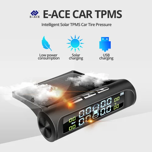 Imagen 2 del producto E-ACE energía Solar TPMS sistema de Monitor de alarma de presión de neumáticos de coche sistemas de alarma de seguridad automática advertencia de temperatura de presión de neumáticos