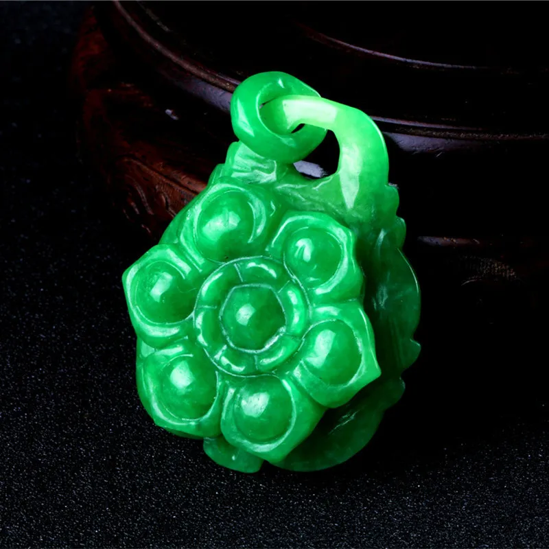 

Natural green jadeite handcarved flower DIY 100% real jade necklace pendant earring jade accessories for women