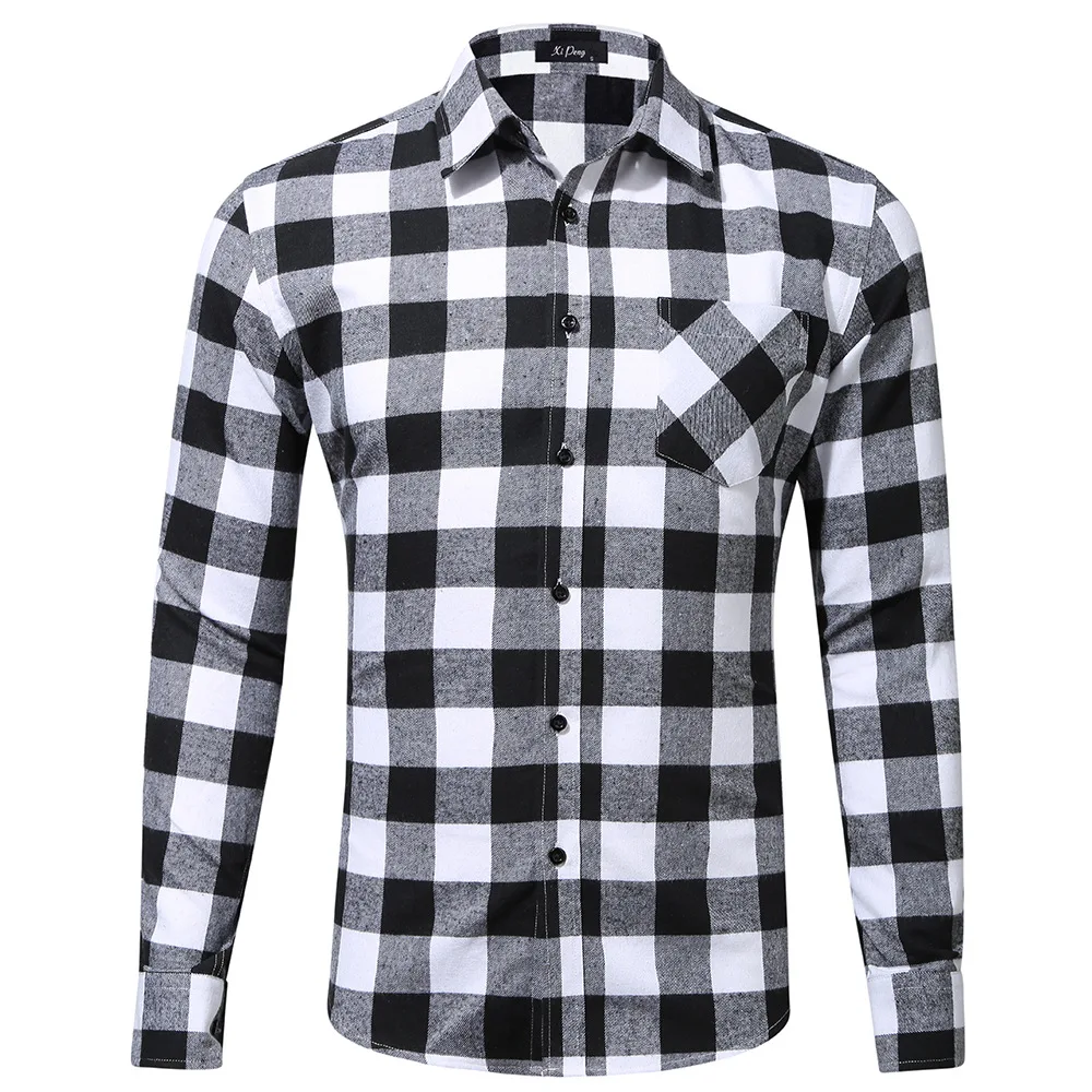 Spring Autumn Plaid Print Cotton Men's Shirts Long Sleeve Turn Down Collar Cardigan Casual Flannel Button Up Blouses Shirt Tops