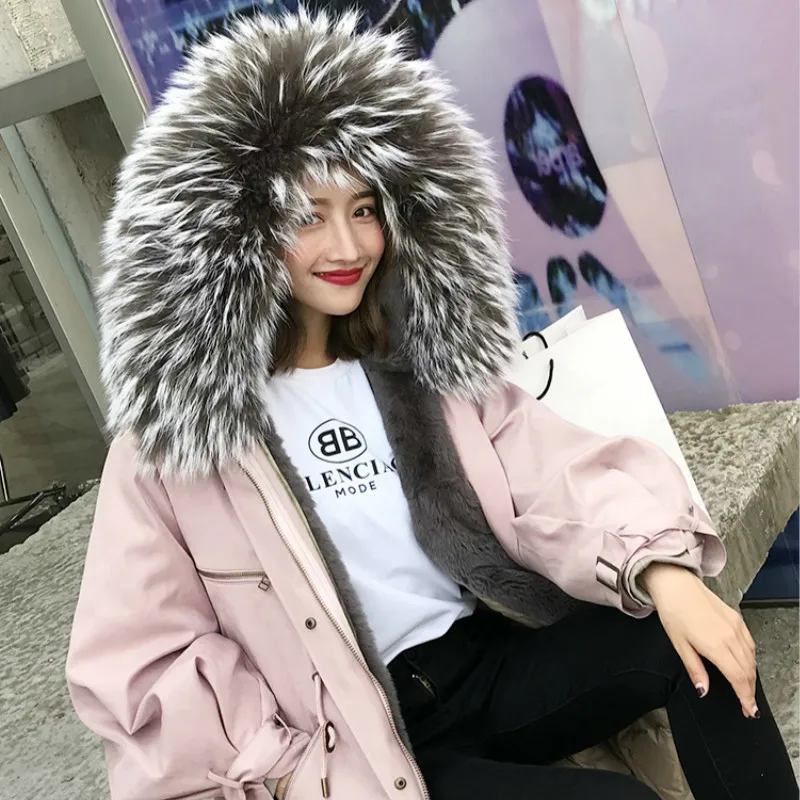 

Real Fur Coat Women Rex Rabbit Fur Coat Raccoon Fur Collar Real Fur Parka Winter Coat Women Clothes 2020 Manteau Femme T831