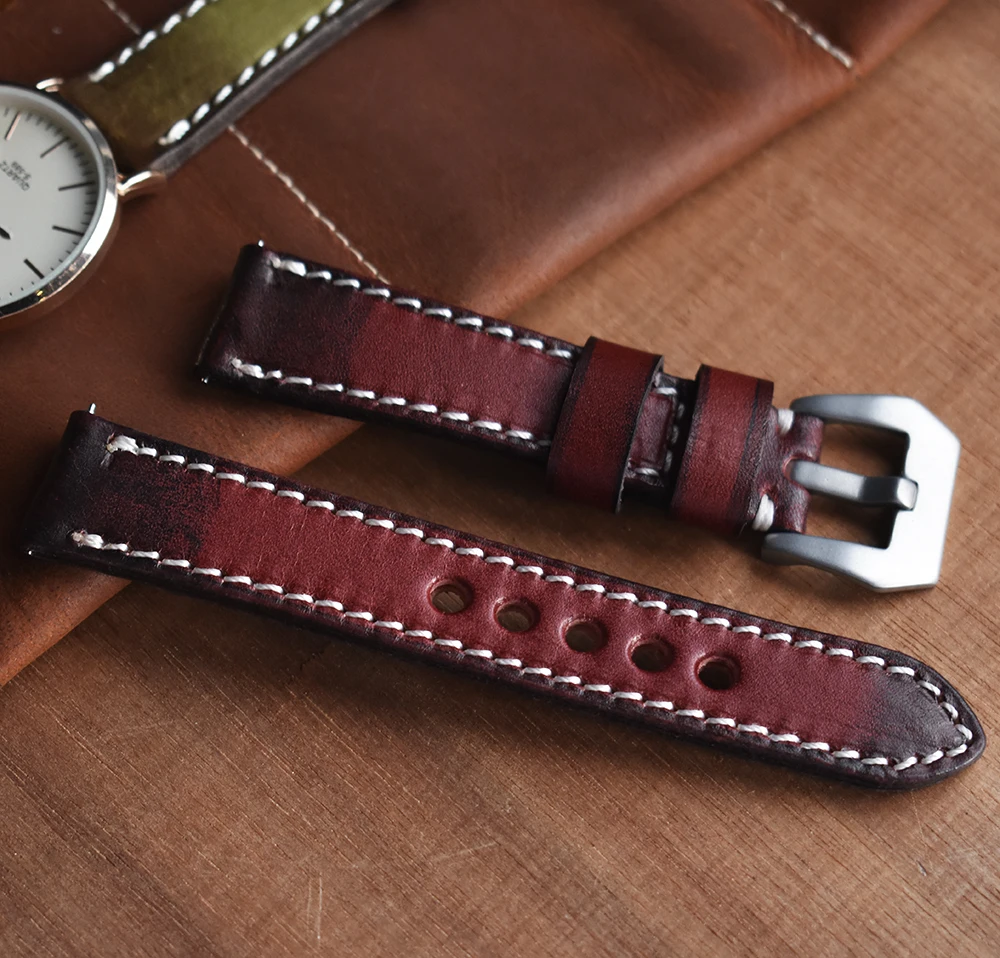 High Quality Genuine Leather Watch Band 18mm 20mm 22mm 24mm Handmade Wristband Stainless Steel Buckle Watch Strap for Panerai