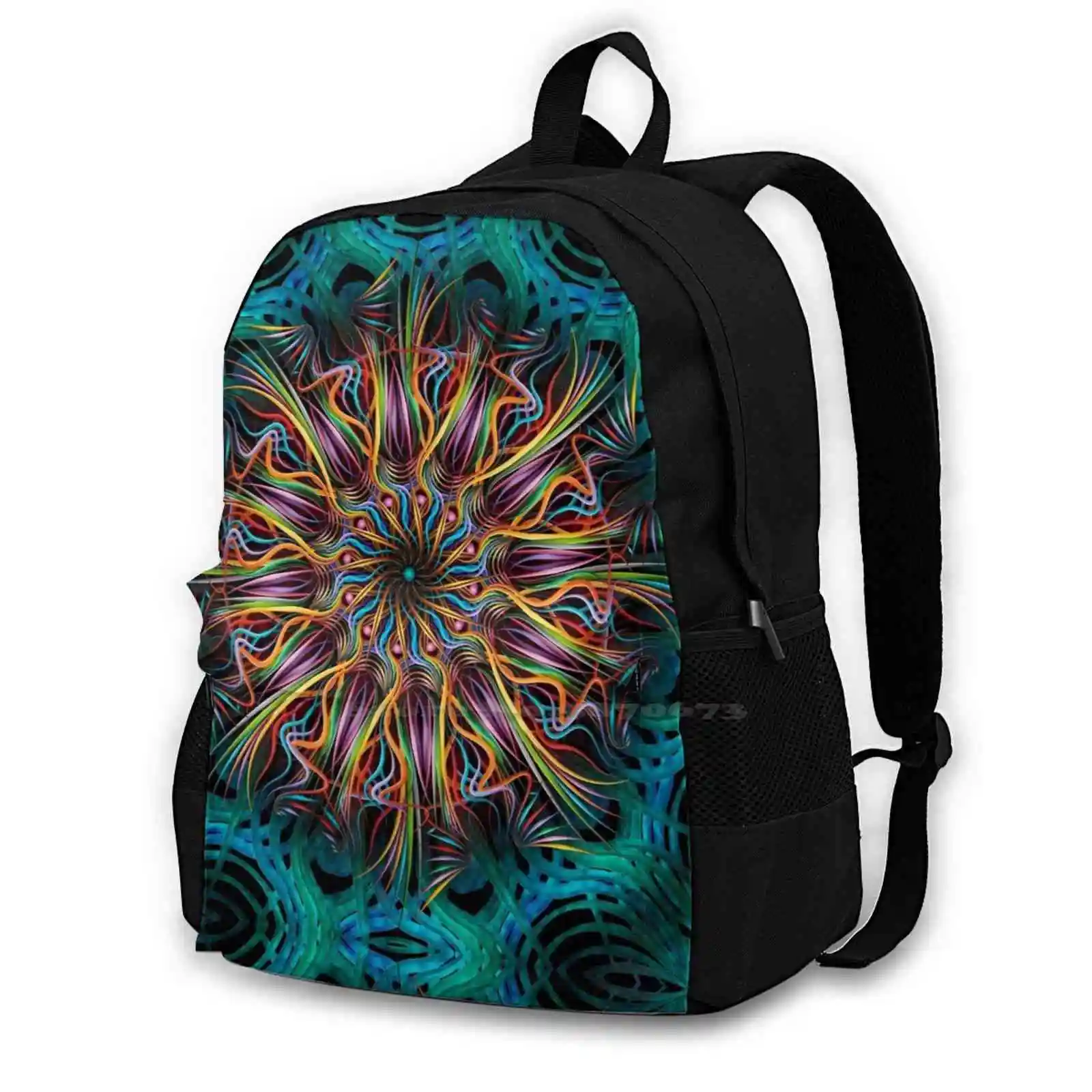 Tranquility Teen College Student Backpack Laptop Travel Bags Pinwheel Mandalas Tranquility Pinwheels Opalescent Phosphorescent