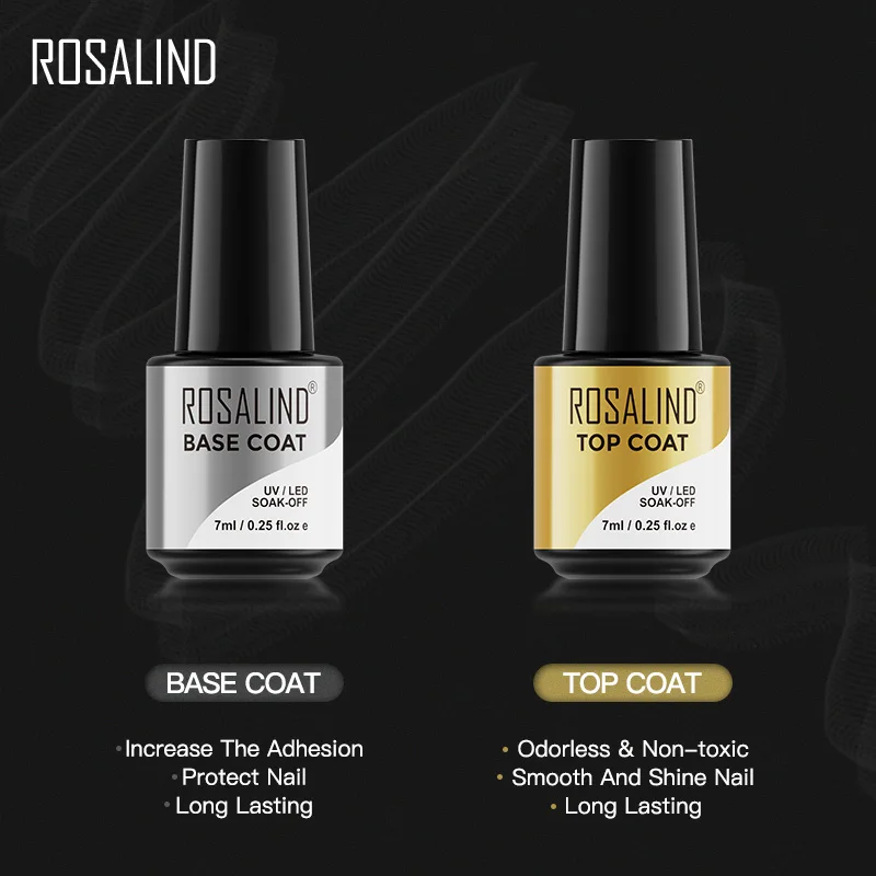 ROSALIND 2pcs Base Top Coat Gel Polish Nail Art Design Soak Off Gel Lacquer Long Lasting All For Manicure 7ml Nail Polish