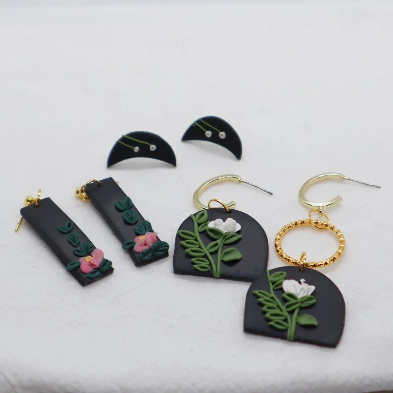 

3D Handmade Jewelry Trend Delicate Women's Sets Elegant Spring Color Manual Geometric Long Polymer Clay Earrings Pendants