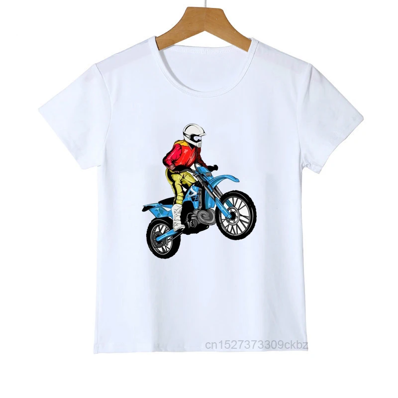 T-shirt For Boys Cool Motorcycle Cartoon Print Boy Clothes Casual Kids Tshirt Summer Hiphop Teen T Shirt White Tops