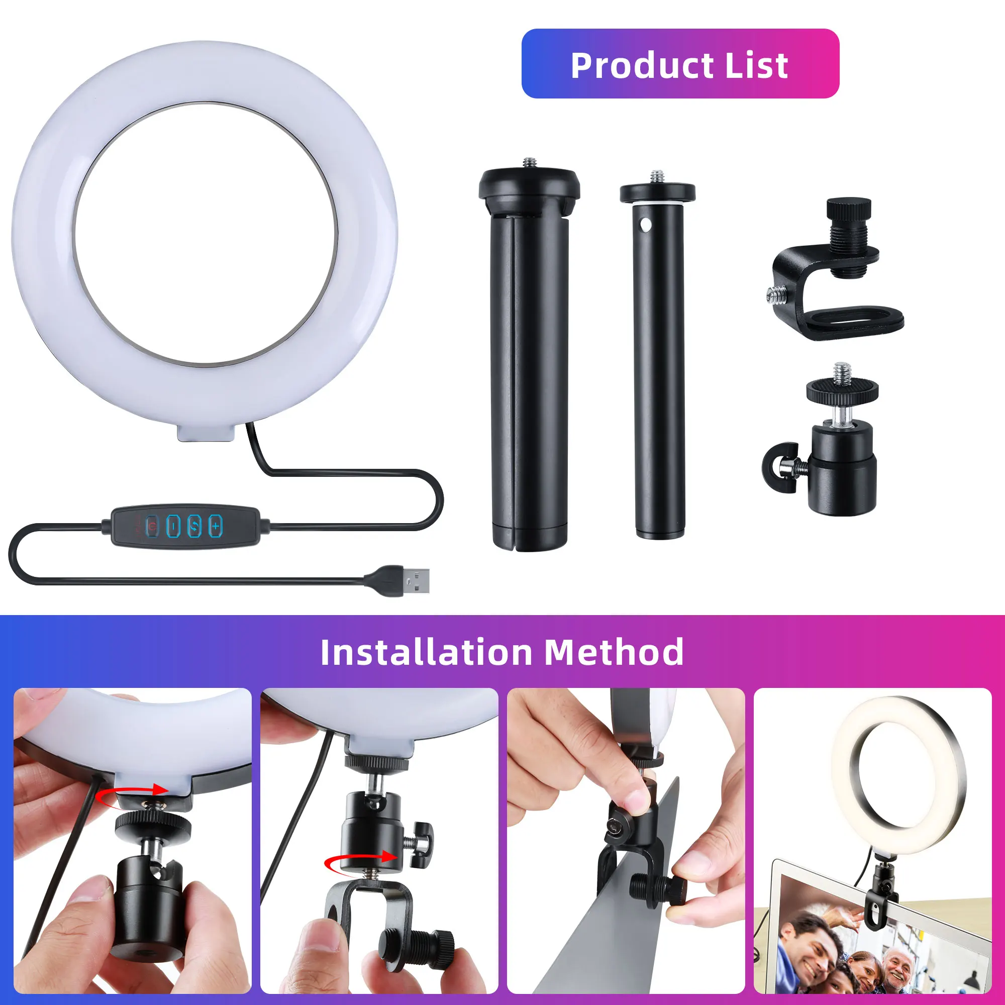 Camolo мини 6-дюймовый кольцевой светильник для фотосъемки светодиодный обод лампа USB мощность двухцветный со штативом кольцевой светильник ц...