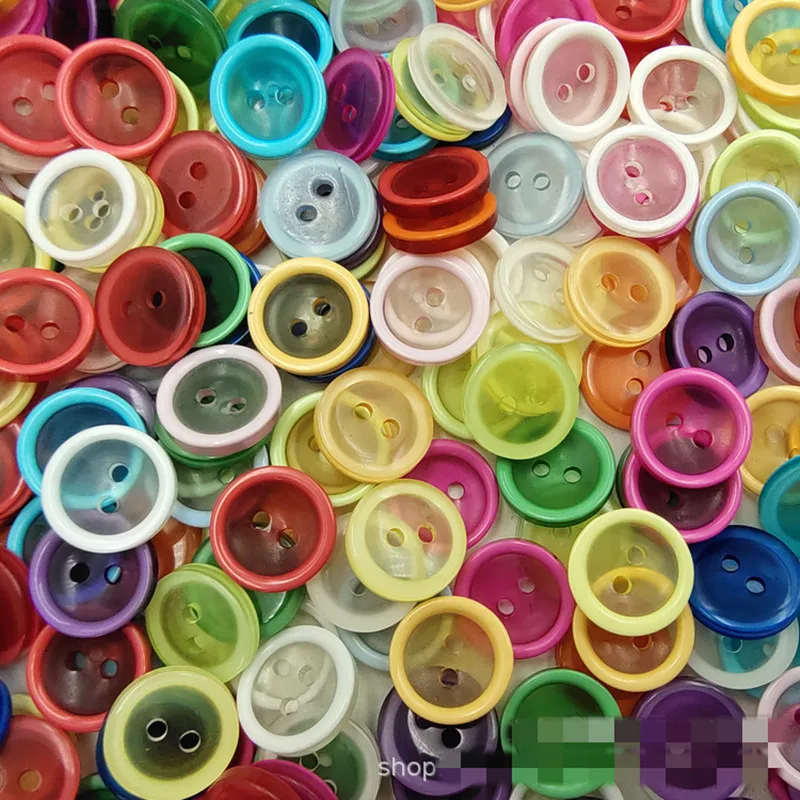 100 Pcs 12.5mm Transparent Buttons Mix Color Plastic Buttons Children\'s Apparel Supplies Sewing Accessories DIY With Two Holes