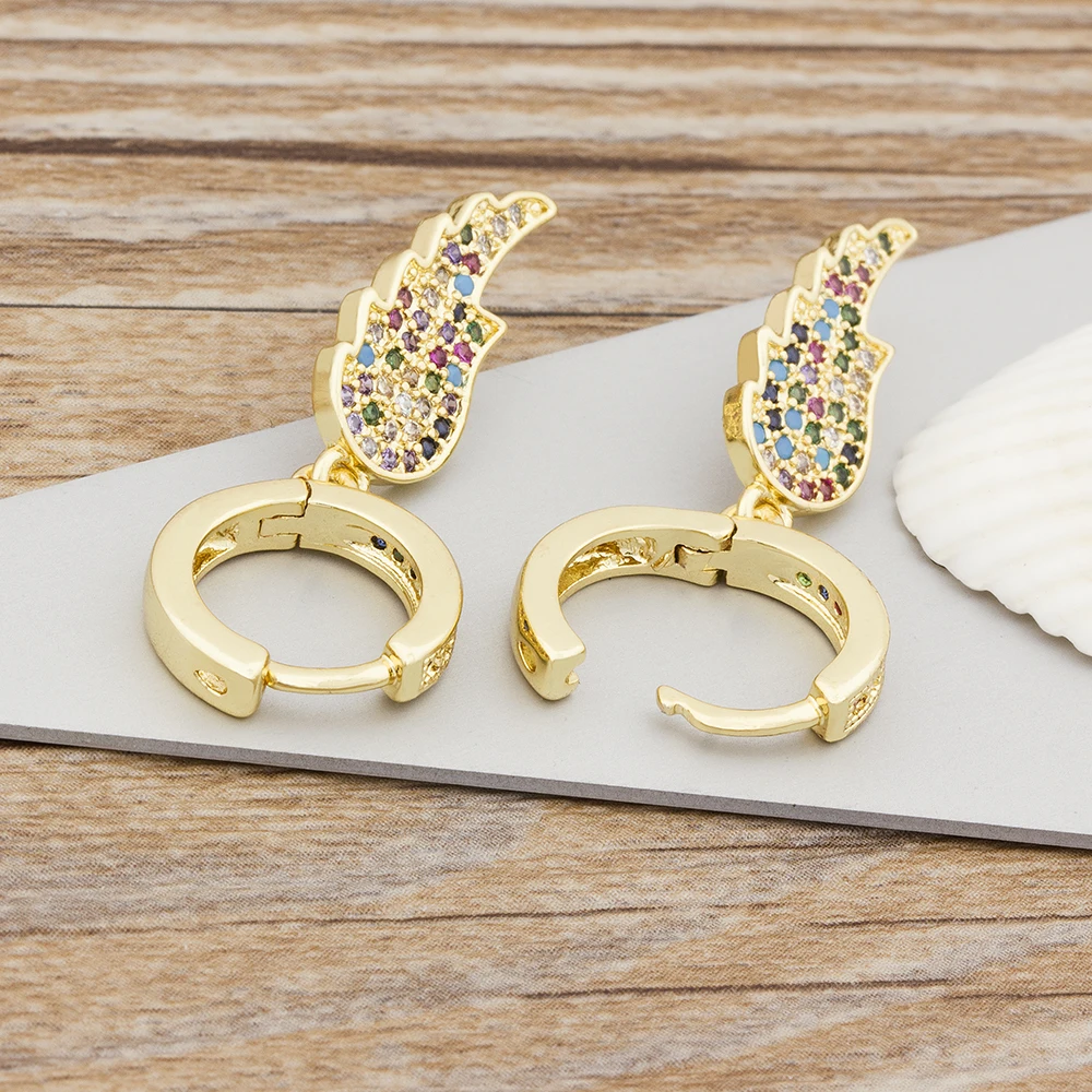 Nidin Fashion Rainbow CZ Feather Shape Drop Earrings Popular Copper Cubic Zirconia New Design Charm Top Selling Jewelry Gifts image 4