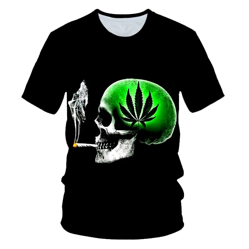 Loose Funny Natural Weeds Men\'s T-shirt Cool Fresh Green Weed Leaves Skull Full Print 3D T-shirt  XXS-6XL