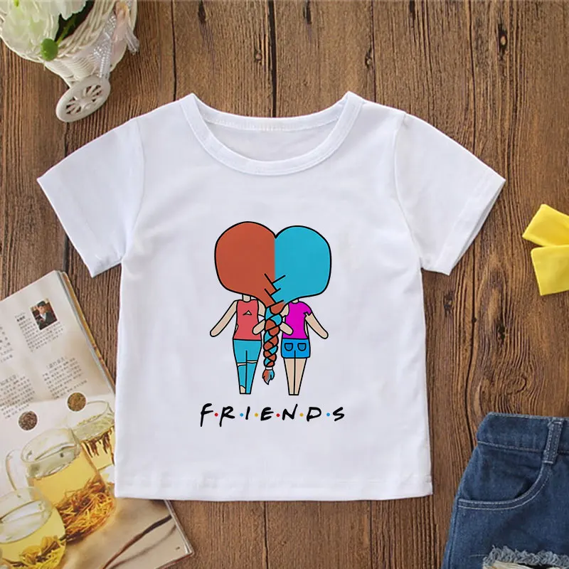 

Sisters New Summer Girls T Shirts Friends Print Baby Top Harajuku Girlfriends Children T-shirts Round Neck White Short Sleeves