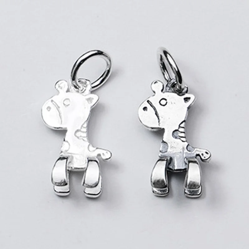 925 Sterling Silver Stereo Deisgn Giraffe Cute Dangle Charms Necklace Bracelet Handmade Silver Pendant DIY Fine Jewelry Findings