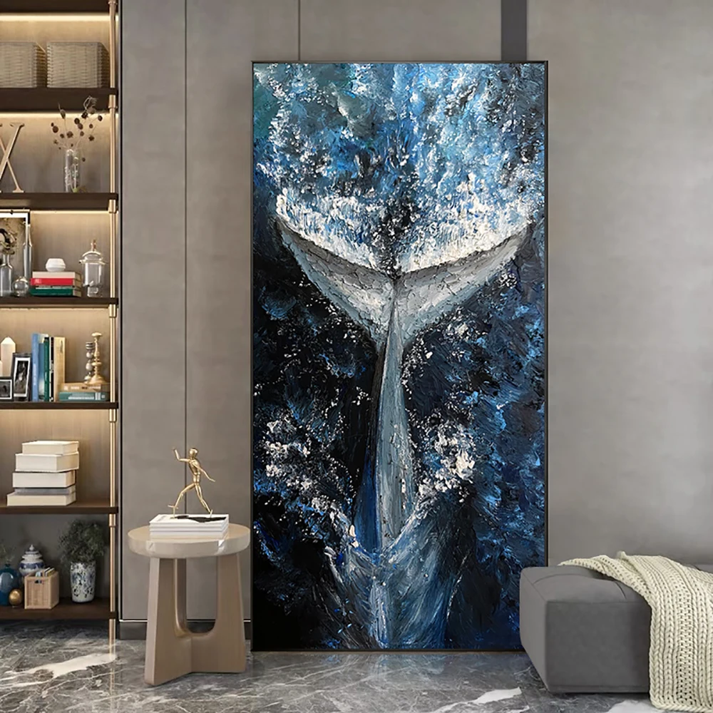 

3D Abstract Canvas Art Painting Hand Painted Home Decor Wall Art Whale Pictures For Living Room Reding Room Decoration Painting