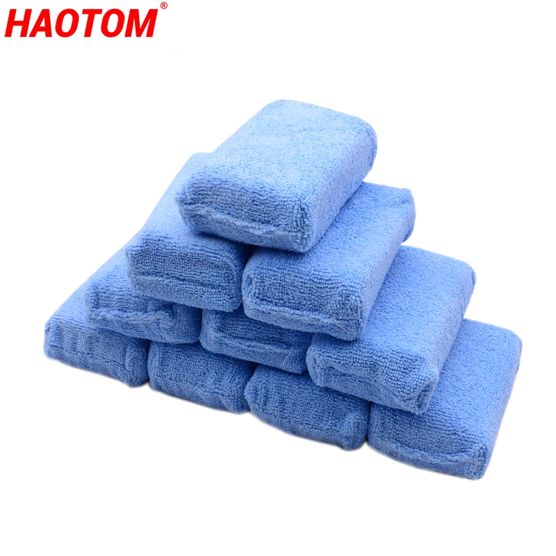 10PCS Car Paint Care Premium Grade Microfiber Applicators Sponges Cloths Microfibre Wax Polishing Car Detailing Wash Blue