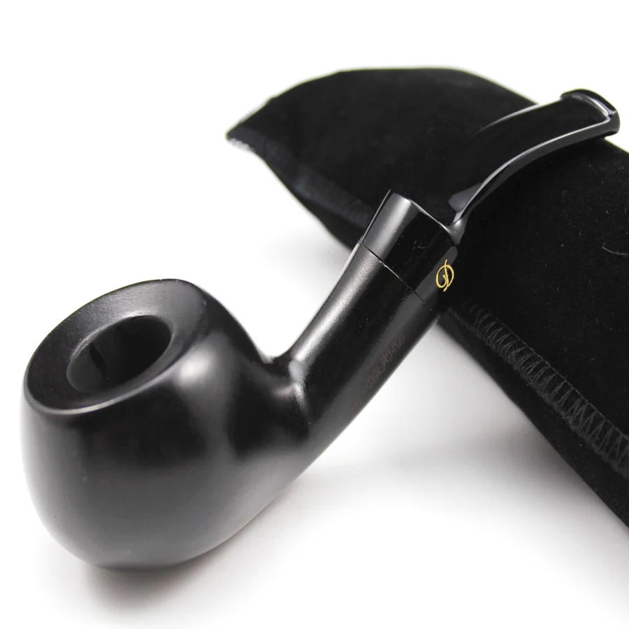 Unique Bent Handmade Nature Ebony Wood Smoking Pipe Round Tobacco Wooden Smoke Pipe Gift 10pc 9mm Filters + Pouch + Holder #410S