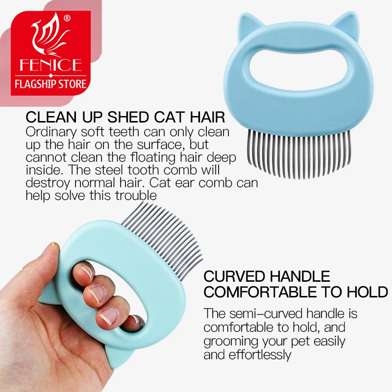 Fenice Cat Comb Pet Grooming Hair Remover Supplies Cat Accessories Brush for Shedding Grooming Dogs Massage Comb Shedding Tools