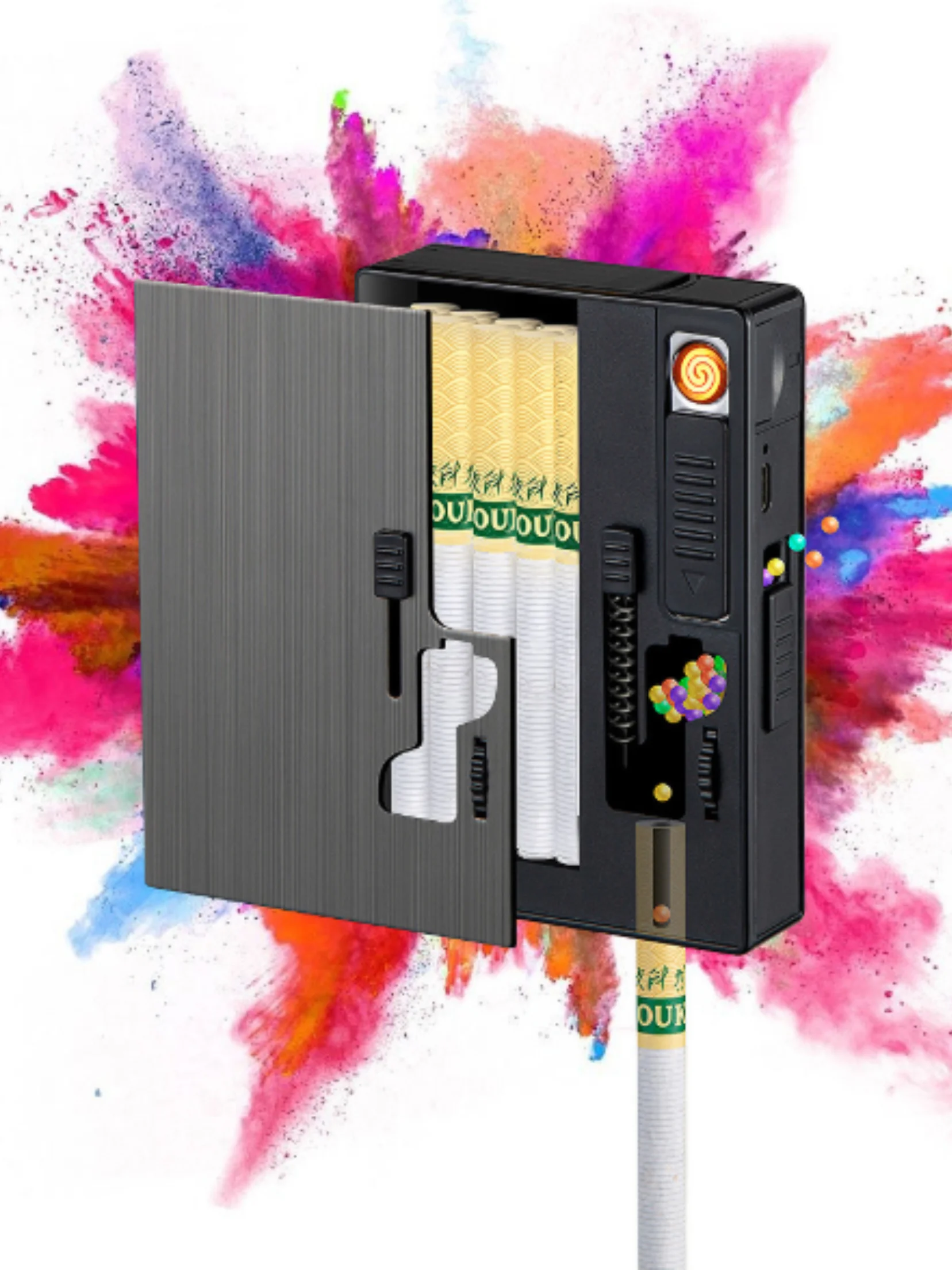 

Cigarette Cases with USB Electronic Lighter, Portable Full Cigarette Case, Windproof Flameless Portable Lighter, 3 in 1