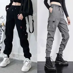 Pantalon Cargo Noir et Gris pour Femme, Streetweear à la Mode, Grandes Poches, Jogging, Pantalon de Survêtement Baggy DulfjHaute Qualité, Jambes Larges