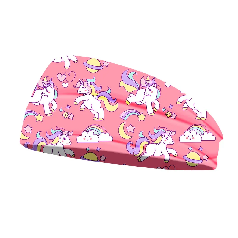 Creative Unicorn Print Unisex Elastic Yoga Headband Sport Run Sweatband Outdoor Gym Hair Band Turban Fitness Bandage Sweat Bands