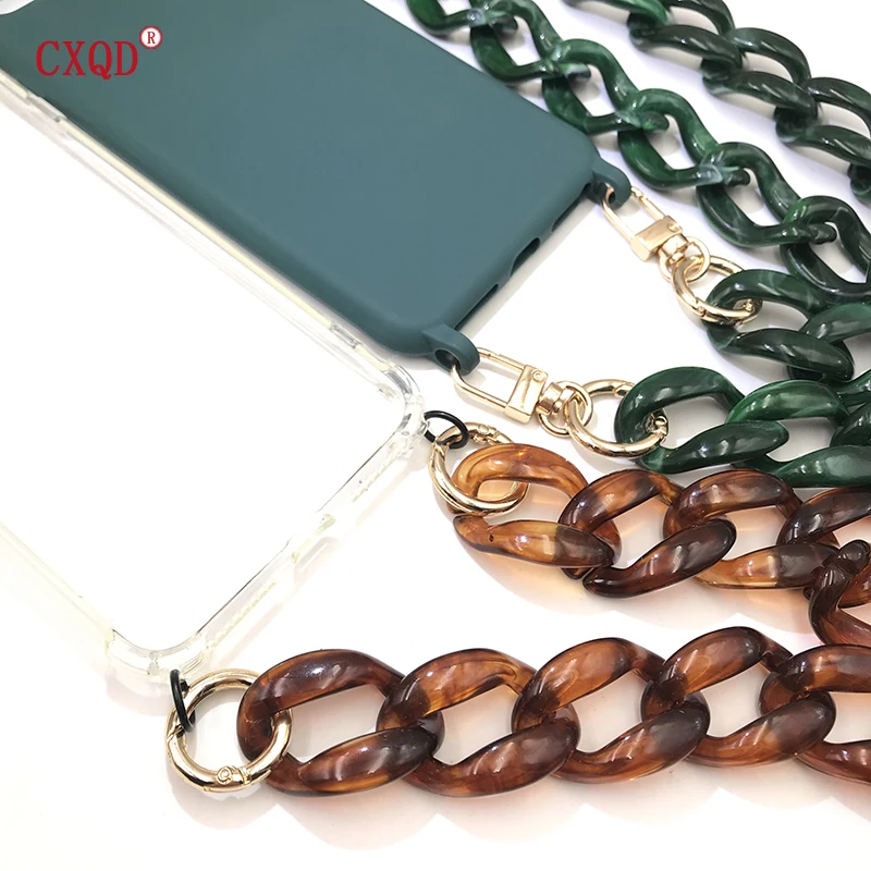 CXQD Fashion Gold Color Decoration Big Long Colorful Resin Acrylic Bag Strap Shoulder Jewelry Phone Chain Gift for Women