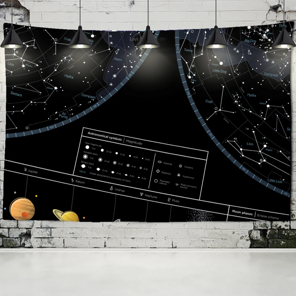 Tapestry Wall Wall Hanging Northern Hemisphere Sky Map Star Constellations Tapestry Black Background Interstellar Sky Wall Decor