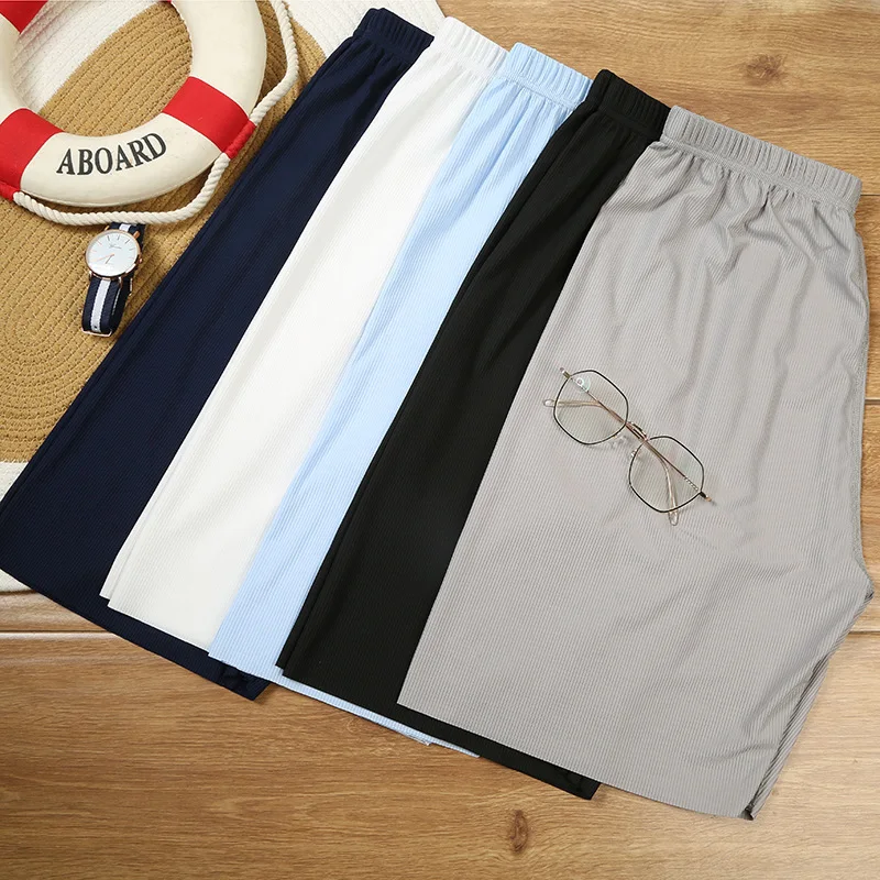 Plus Size Ice Silk Cool Summer Men Sleepwear Shorts Sexy Underwear Nightwear Comfortable Loose Sports Man Sleep Bottoms Homewear