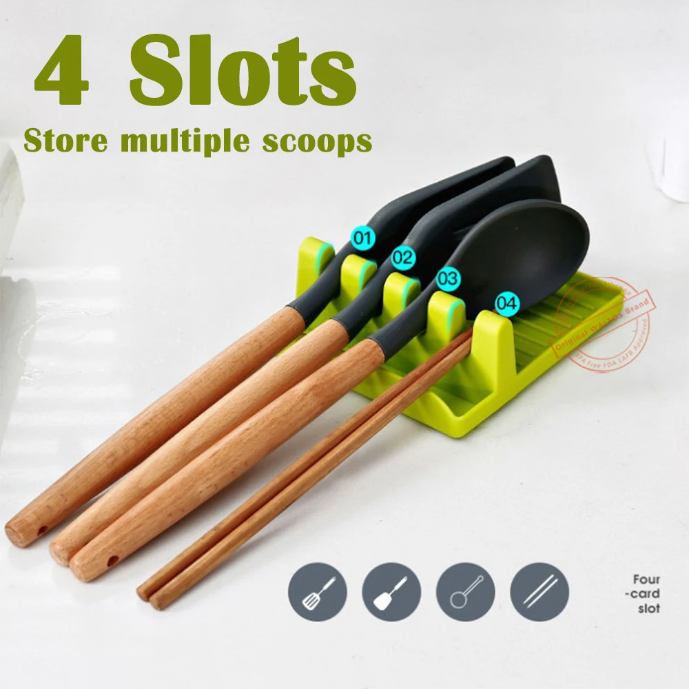 WALFOS Kitchen Spoon Holders Fork Spatula Rack Organizer Plastic Spoon Rest Chopsticks Holder Non-slip Spoon Pad Kitchen Utensil