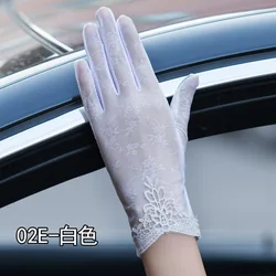 Sexy Summer Women UV Sunscreen Short Sun Female Gloves Fashion Ice Silk Lace Driving Of Thin Touch Screen Lady Gloves G02E