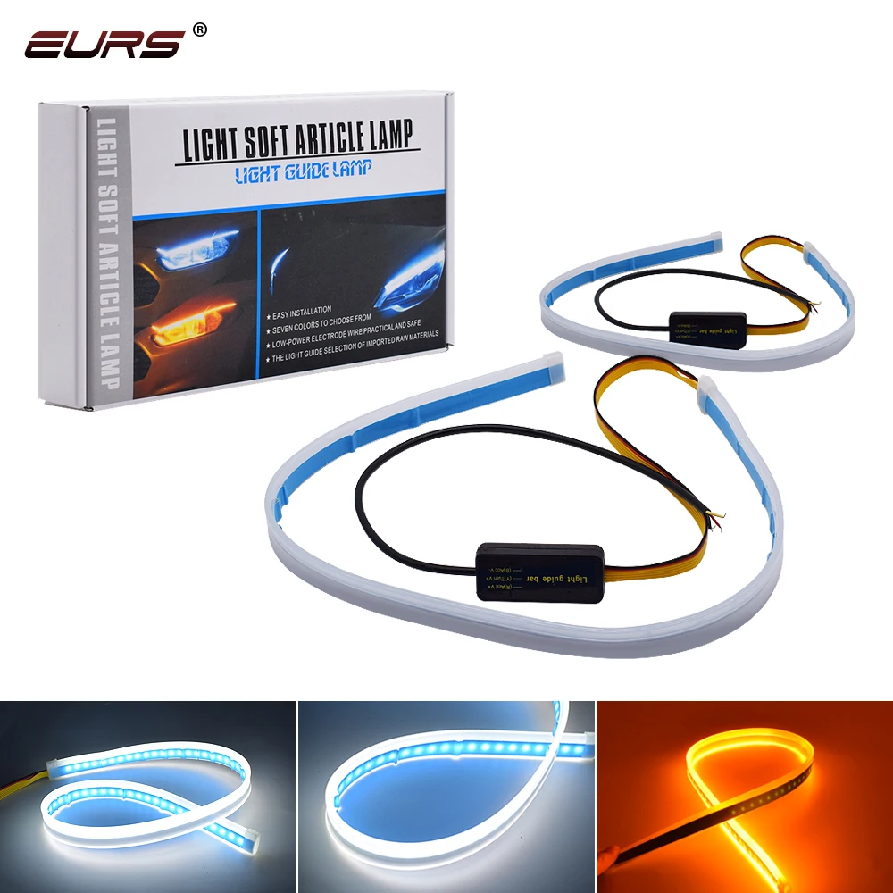 EURS DRL LED Day running turn signal lights Led Strip 30CM 45CM 60CM Car Light Accessories Brake Side Lights Headlights For Auto