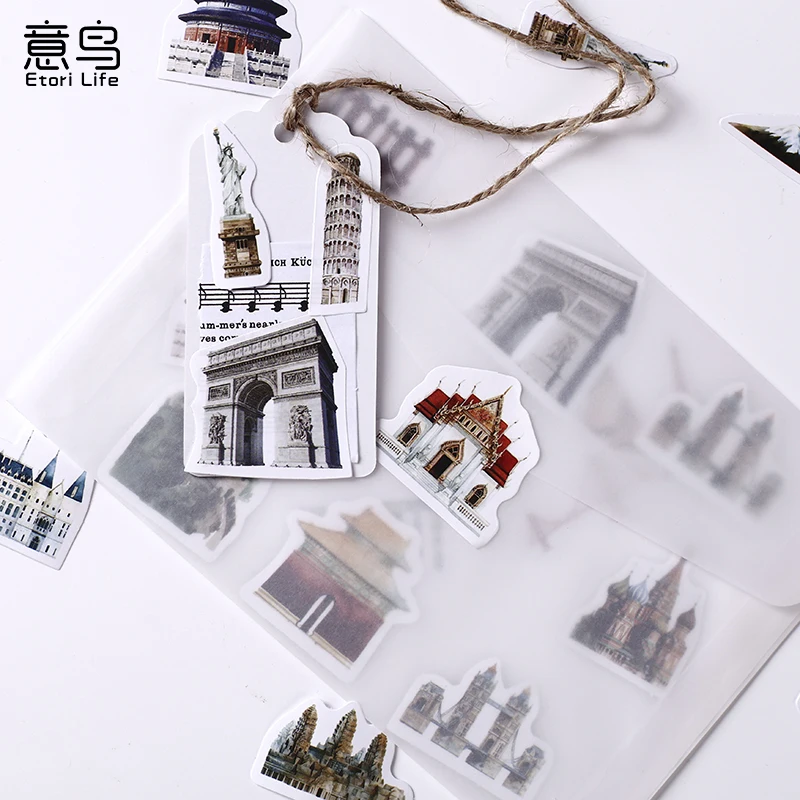 46Pieces Eiffel Tower Box Stickers Italy Scenic Spots Scrapbook materials handmade decorative Seal Sticker 4CM NEW