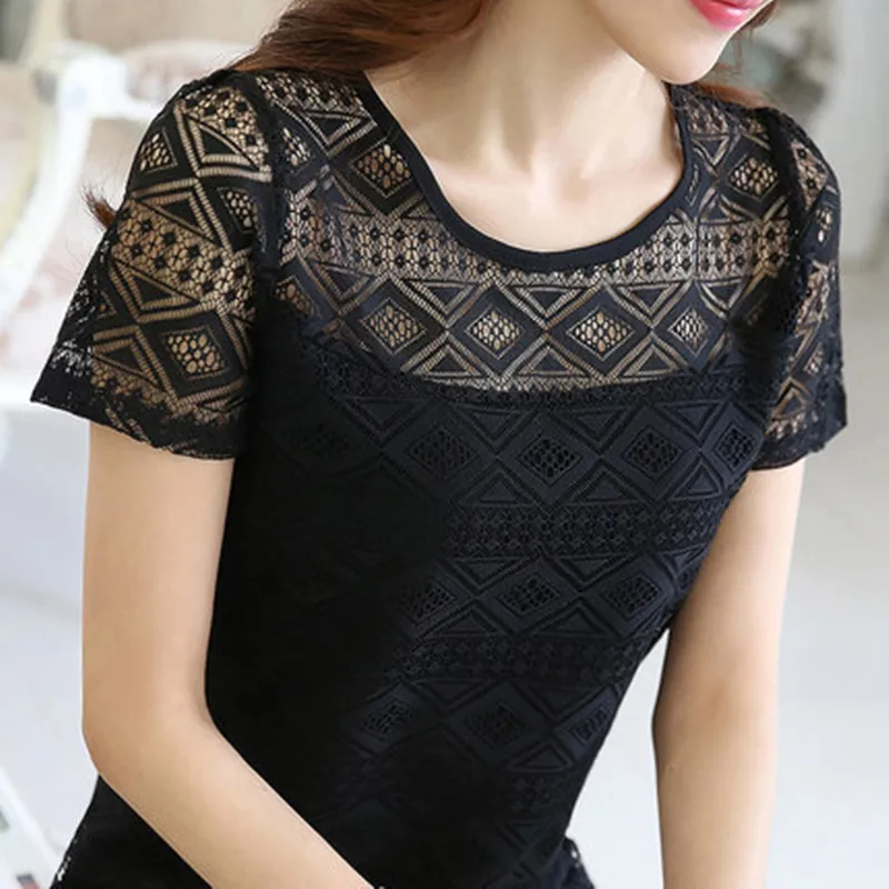 New Women Clothing Chiffon Blouse Lace Crochet Female Korean Shirts Ladies Blusas Tops Shirt White Blouses slim fit Tops