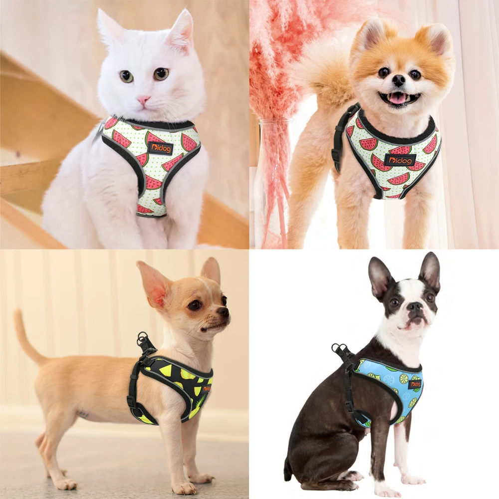 Cute Dog Cat Harness Fruit Printed Puppy Pet Harness Nylon Mesh Small Dogs Chihuahua Harness Vest Reflective for Yorkshire