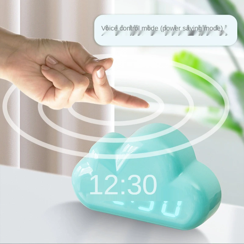 Creative Cloud Sound Control Led Clock Bedside Snooze Small Alarm Clock Student Luminous Electronic Clock