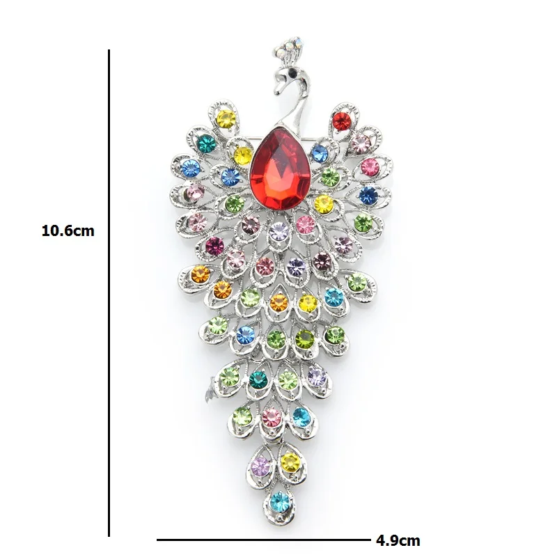 Wuli&baby Big Rhinestone Peacock Bird Brooches Women Beauty 3-color Bird Animal Weddings Party Office Brooch Pins Gifts view 5