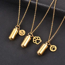 Pet Dog Paw Charm & Cylinder Memorial Urn Necklace Stainless Steel Keepsake Pendant Ashes Holder Cremation Jewelry Dropshipping