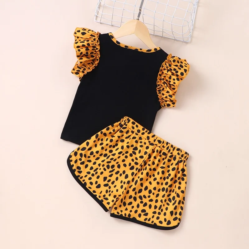 Summer New Fashion Baby Clothes Toddler Girl Clothes Children Sets Cotton 2 Pcs Leopard Flying Sleeve Tops+short Pants 0-6Y