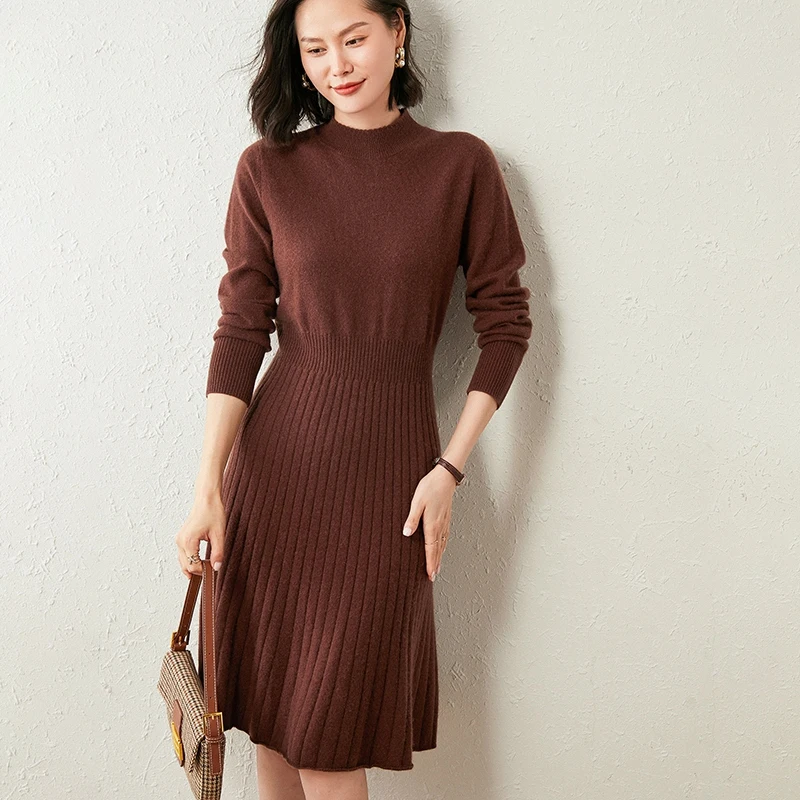 Women\'s Goat Cashmere Knitting Dress, 100% Pure, Winter, New Fashion, Top Grade, 6Colors, Oneck, Women Dress, Hot Sale