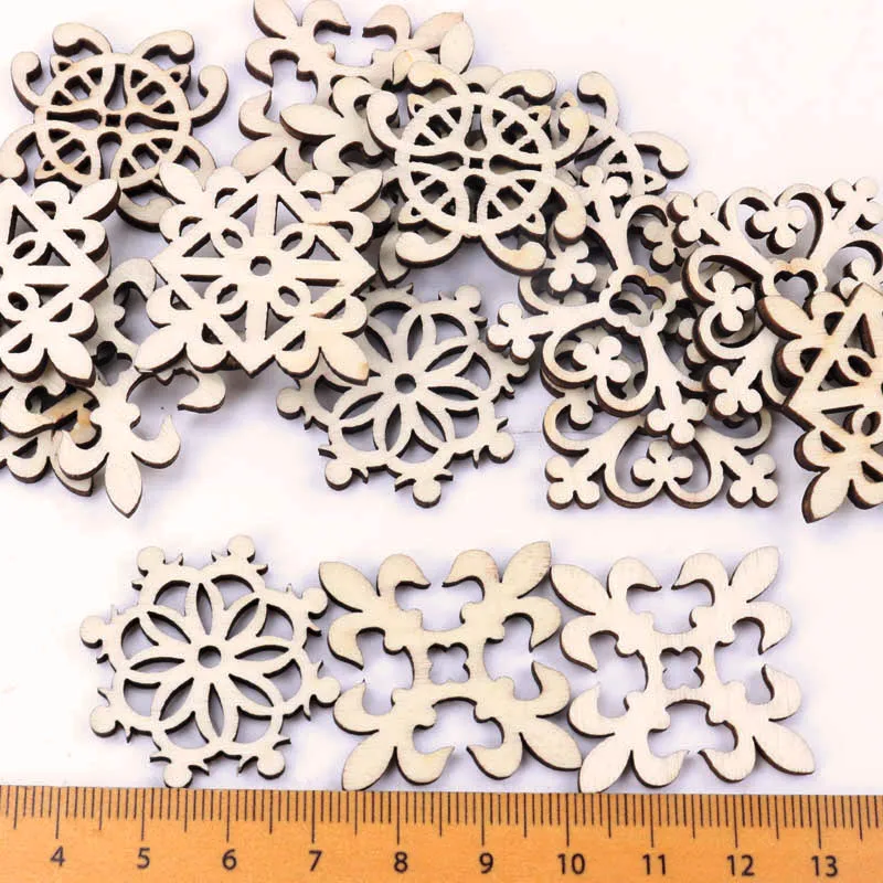 30pcs Round wood chip snowflake shape Scrapbooking Square wood chips Craft Handmade Home Decoration Accessory Painting DIY