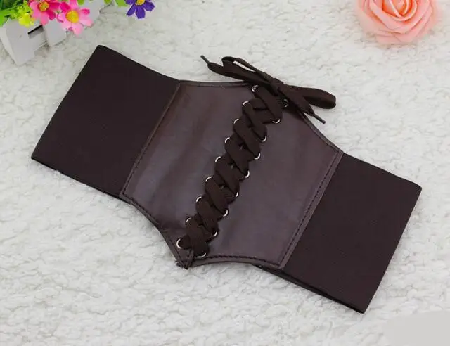 2pcs/PU Leather  Fashion High Quality Women Lace Up Corset Bandage Solid Waist Belt Stretchy Elastic Wide Belt Shape-Making Belt