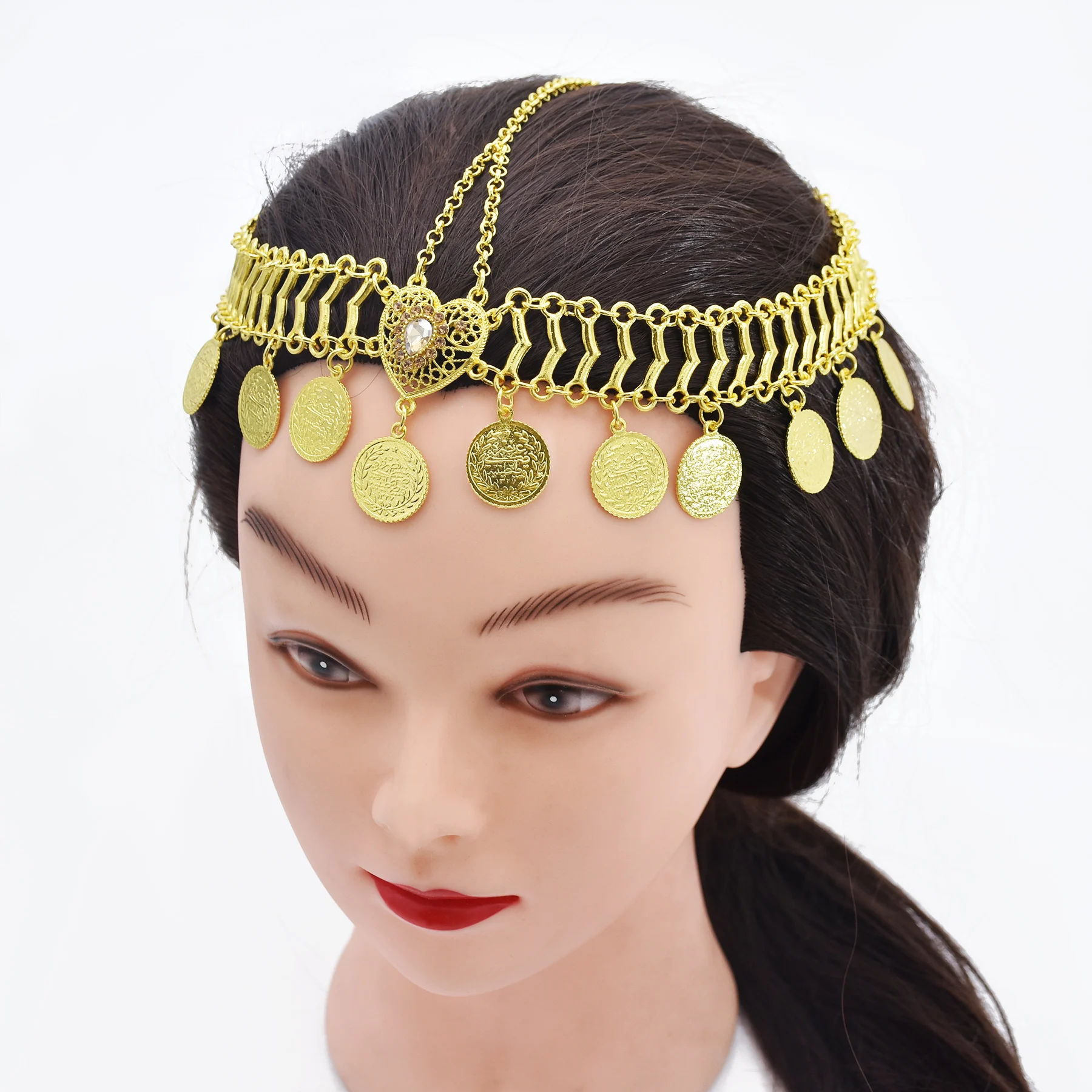 عملة معدنية الجبين سلسلة خمر الذهب والفضة اللون رئيس سلسلة أفريقيا مشبك شعر إثيوبيا الرقص مجوهرات الشعر العربي الهندي