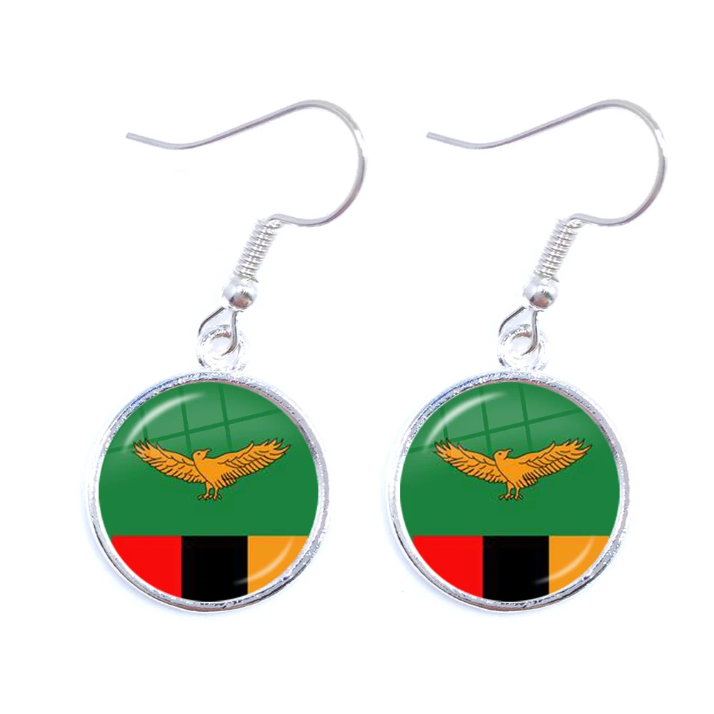 Zambia National Flag Glass Cabochon Earrings Fans Lover Jewelry Glass Cabochon Drop Earrings For Women Girls Gift