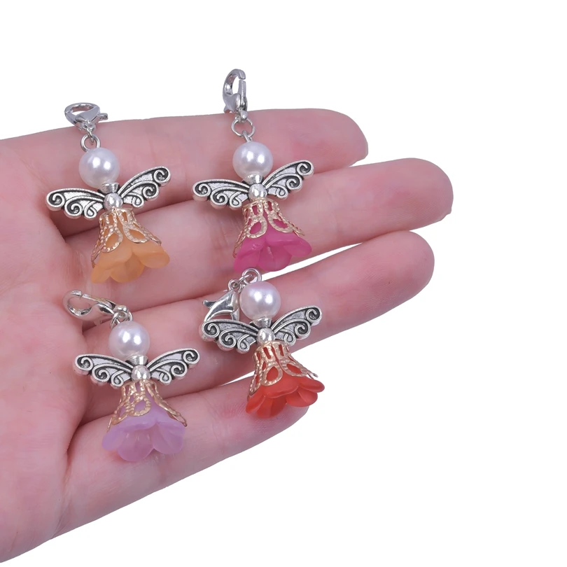 10pcs Angel Wings Charms For Jewelry Making DIY Keychain Resin Flower Fashion Pendant Mixed Colorful Accessories Lobster Clasp